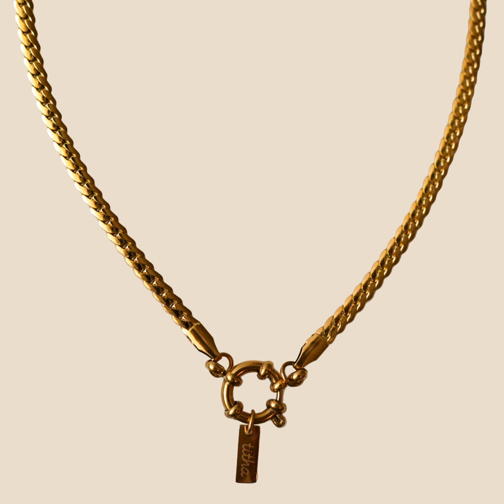18K gold-plated snake chain necklace with round clasp