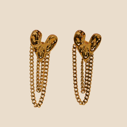 18K gold-plated stainless steel earrings with irregular heart and tassel chain