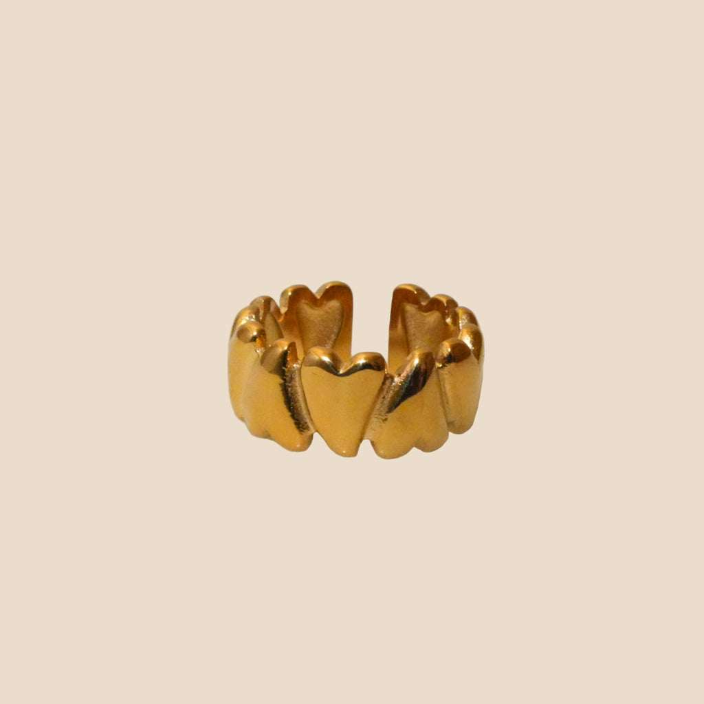 18K gold-plated stainless steel heart open ring.