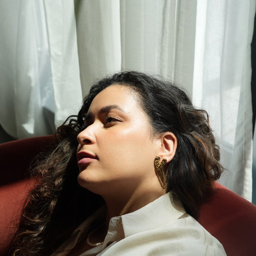 18K gold-plated heart earrings with chain