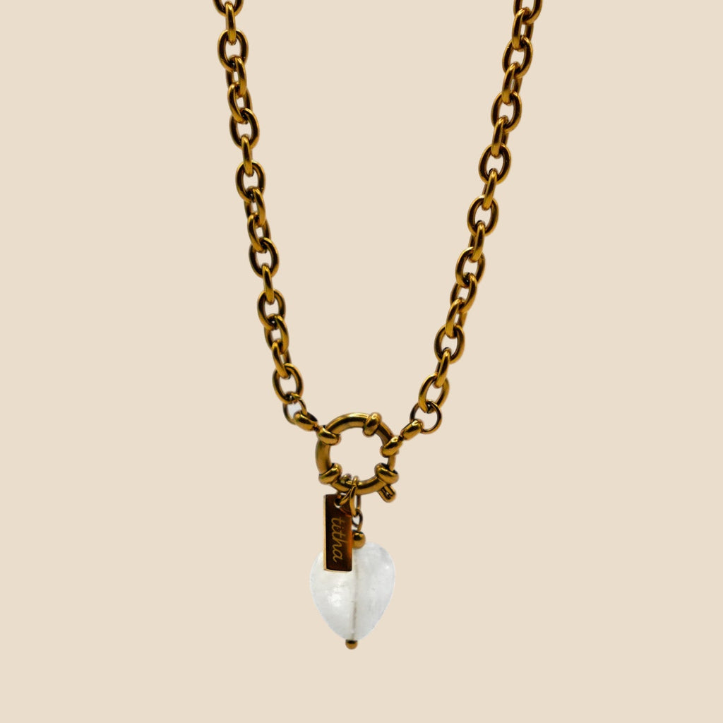 Collar acero baño oro + corazón de cristal