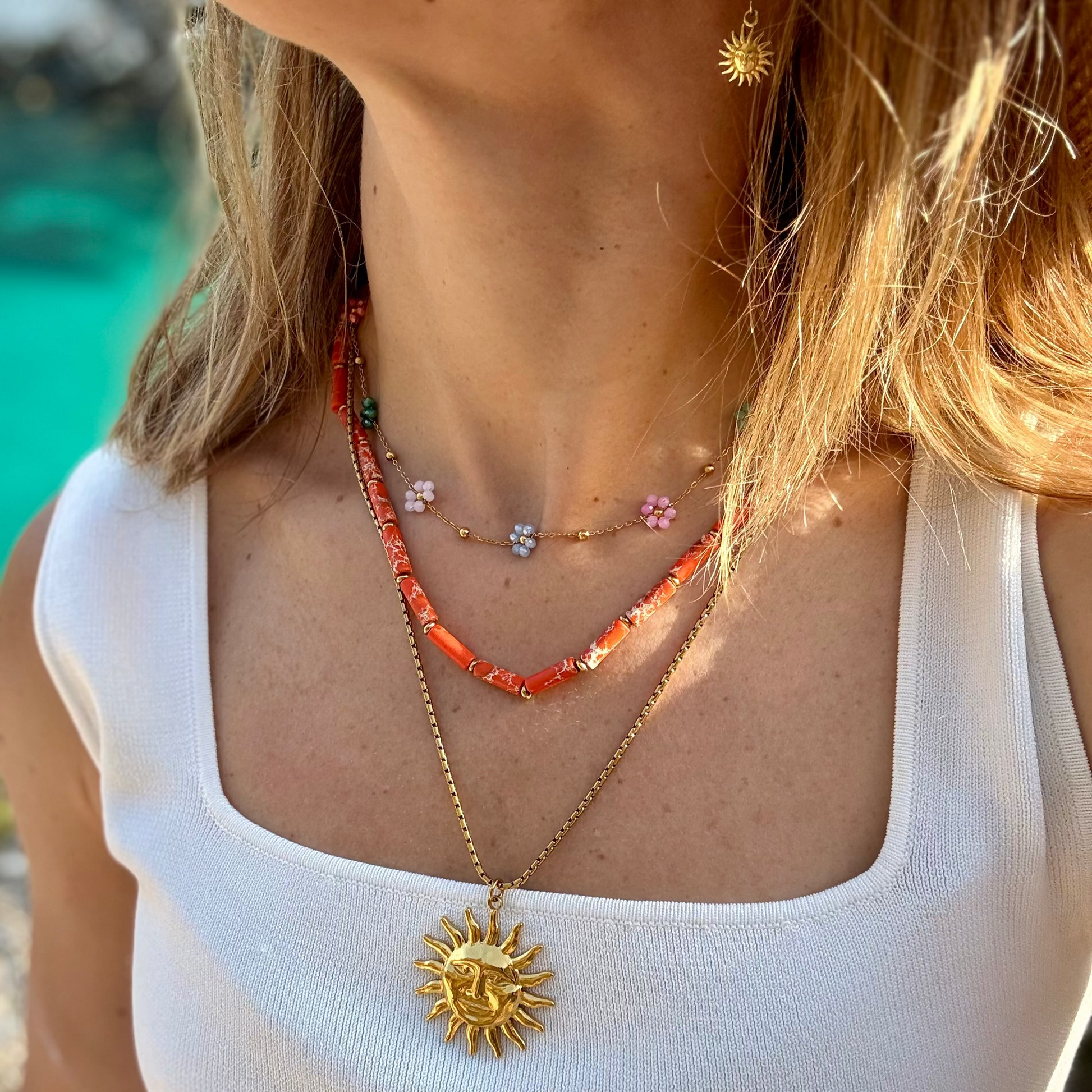 Orange emperor stone necklace set