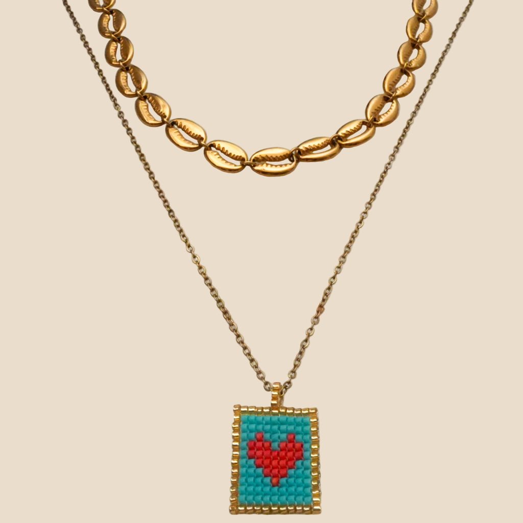 Miyuki beaded + shell beaded 18K gold-plated stainless steel necklace set