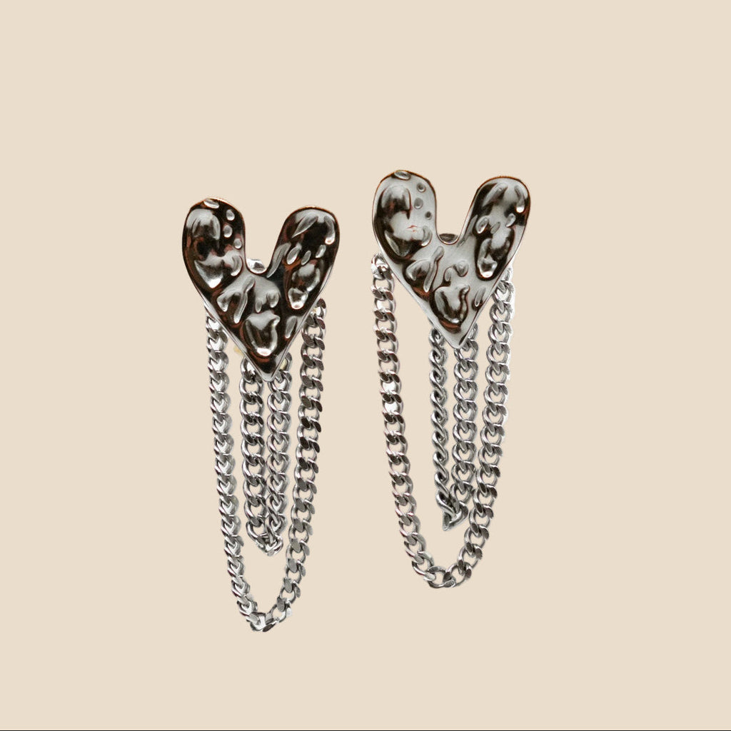 Stainless steel earrings with irregular heart and chain