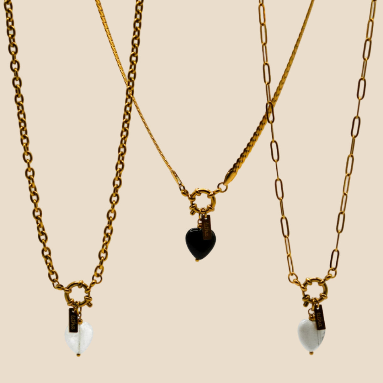 18K gold-plated stainless steel necklace with sparkling crystal heart pendant